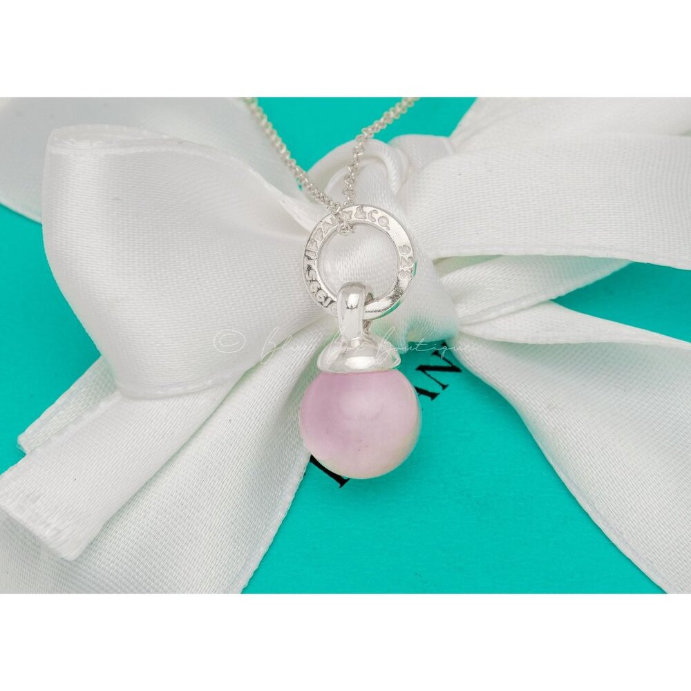 Tiffany & Co. Vintage Pink Rose Quartz Ball Necklace HardWear Pendant Silver 16"